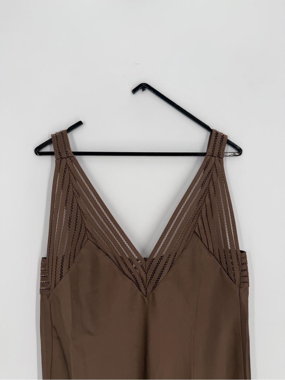 Cos Open Stitch Satin Slip Deep V Dress In Brown